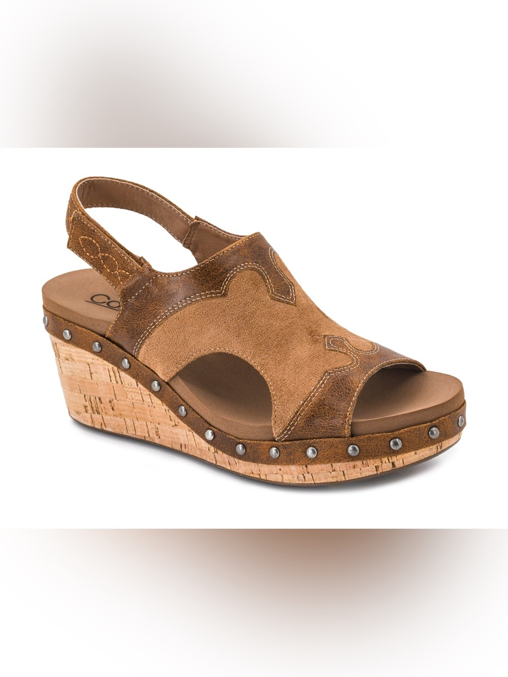 Corkys Hey Stranger-Saddle
Light Blue Studded Cork Wedge Sandals